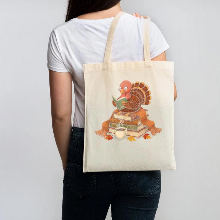 Fall Book Vintage Turkey Thanksgiving Reading Book Lovers Canvas Tote Bag Fall Book Vintage Turkey Thanksgiving Reading Book Lovers Canvas Tote Bag