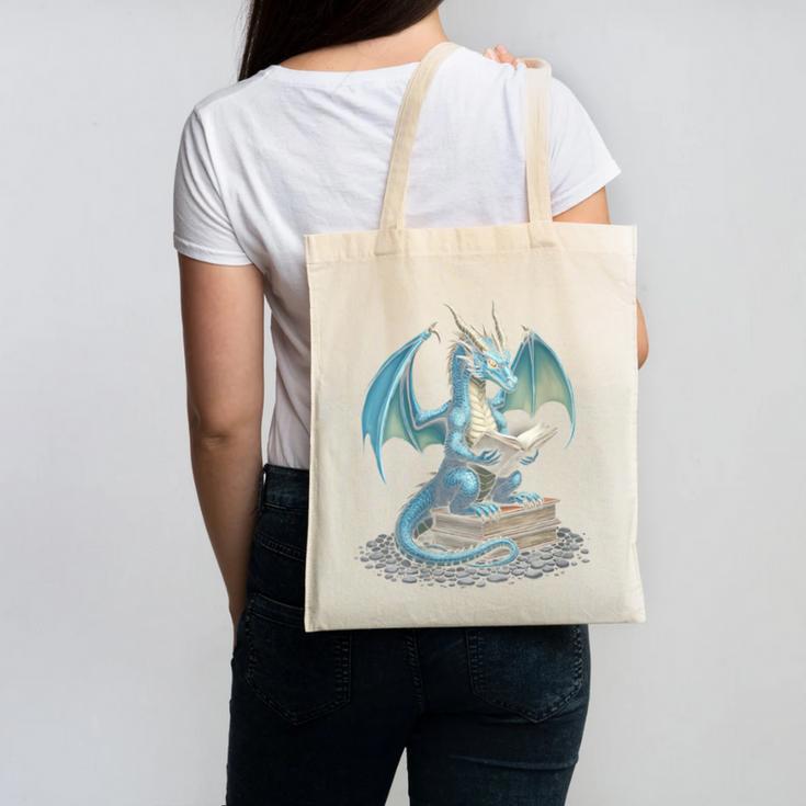 Fantasy Dragon Reading Magical Book Lover Halloween Vibes Canvas Tote Bag Fantasy Dragon Reading Magical Book Lover Halloween Vibes Canvas Tote Bag