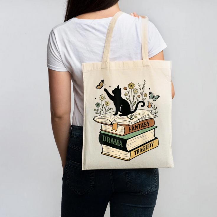 Fantasy Drama Tragedy Cat Book Lover Reading Humor Canvas Tote Bag