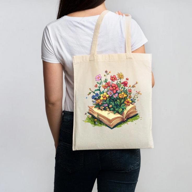 Floral Book Bloom Wildflowers Literature Nature Fantasy Canvas Tote Bag