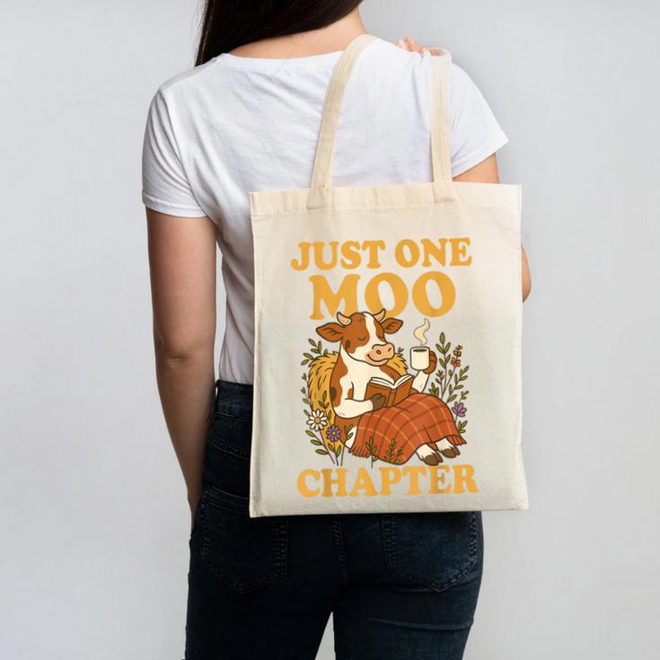 Floral Cow Reading Pun Just One More Chapter Cozy Book Lover Canvas Tote Bag