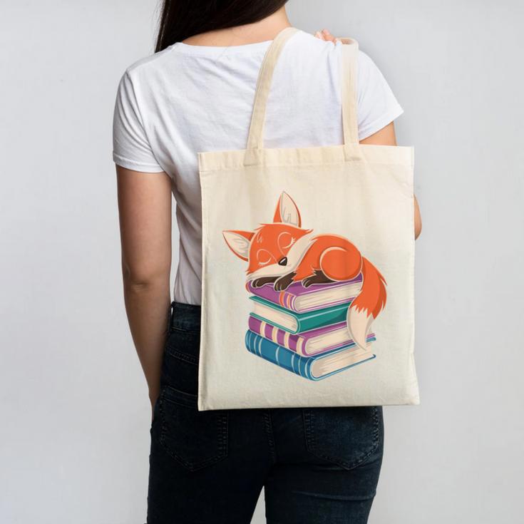 Fox Reading Book Pajama Sleep Canvas Tote Bag