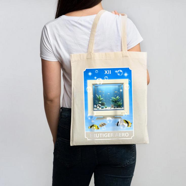 Frutiger Aero Aesthetic Tech Computer Aquarium Tarot Card Raglan Baseball Tee Canvas Tote Bag