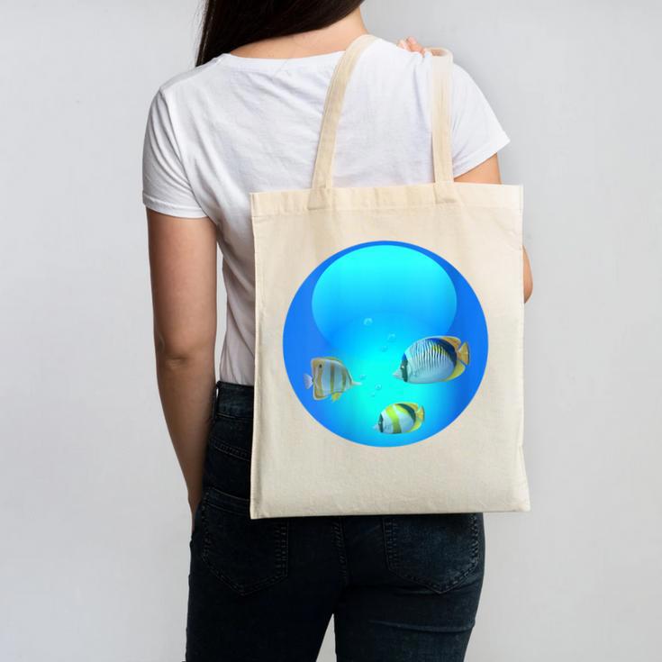 Frutiger Aero Aesthetic Tech Orb Fishes Canvas Tote Bag