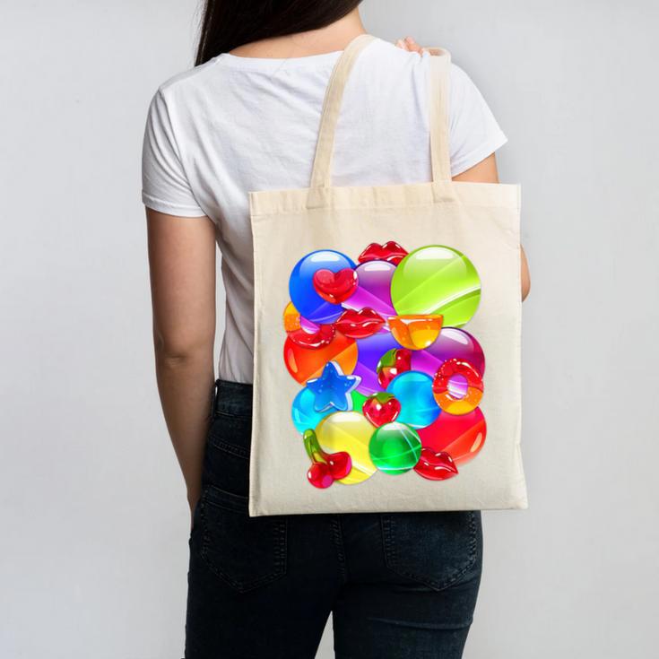 Frutiger Aero Aesthetic Tech Orb Pattern Heart Cherry Lips Raglan Baseball Tee Canvas Tote Bag