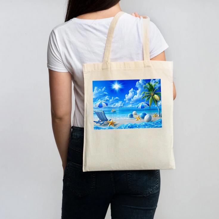 Frutiger Aero Beach Y2k Aesthetic Palm Tree Sand Ocean Canvas Tote Bag
