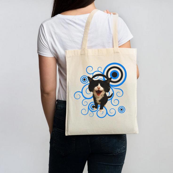 Frutiger Aero Cat Meme Headphone Kitty Cat Lover Canvas Tote Bag