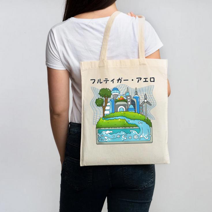 Future City Wind Power Frutiger Aero Y2K Style Ocean Canvas Tote Bag