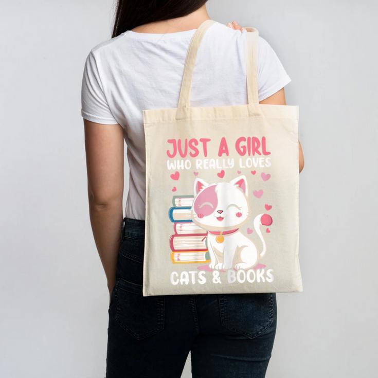 Girl Who Loves Cats And Books Cute Canvas Tote Bag Girl Who Loves Cats And Books Cute Canvas Tote Bag