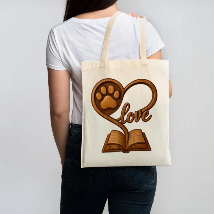 Girl Who Loves Dogs & Books Heart Dog Lover Reader Reeding Canvas Tote Bag Girl Who Loves Dogs & Books Heart Dog Lover Reader Reeding Canvas Tote Bag