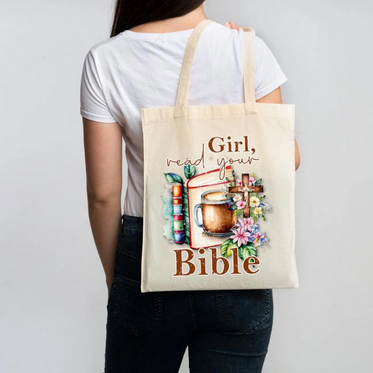 Girl Read Your Bible Christian Faith Jesus Book Canvas Tote Bag