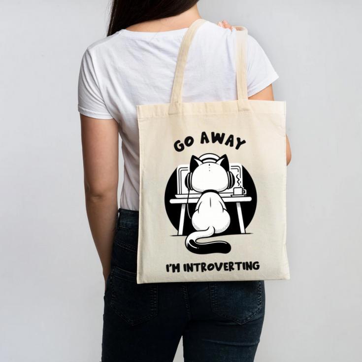 Go Away I'm Introverting Cat With Coffee Canvas Tote Bag