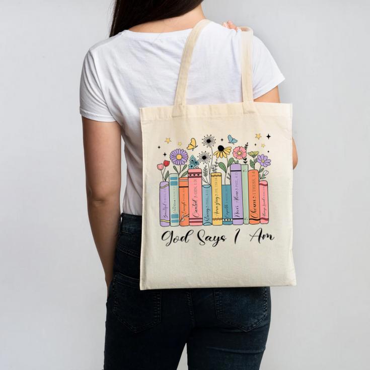 God Says I Am Floral Book Cute Christian Girl Teen Religious Canvas Tote Bag