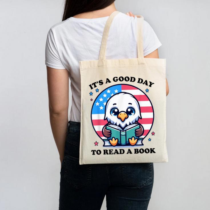A Good Day To Read a Book Reading Eagle With American Flag Canvas Tote Bag