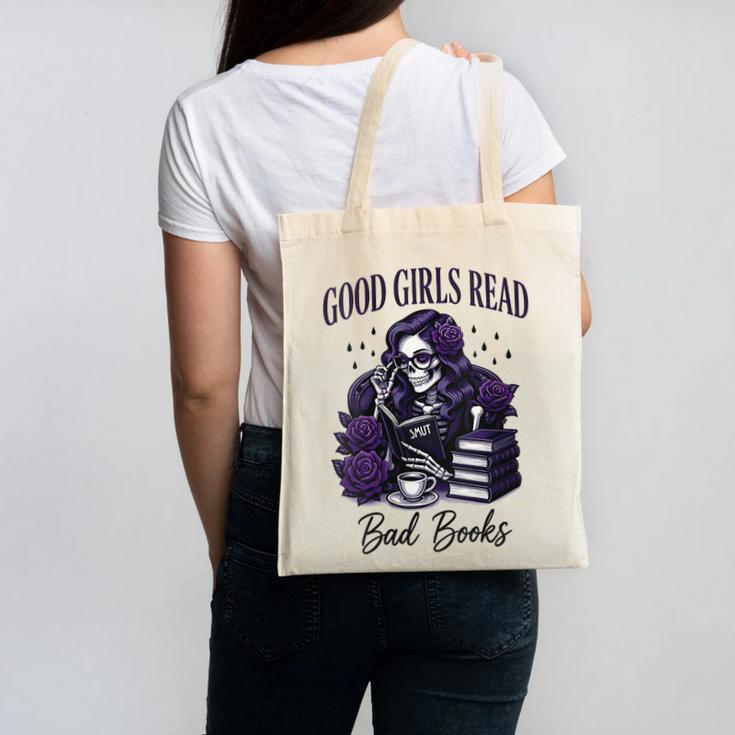 Good Girls Read Bad Books Sarcastic Skeleton Goth Skull Canvas Tote Bag