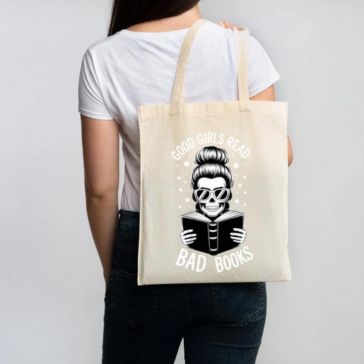 Good Girls Read Bad Books Skeleton Canvas Tote Bag