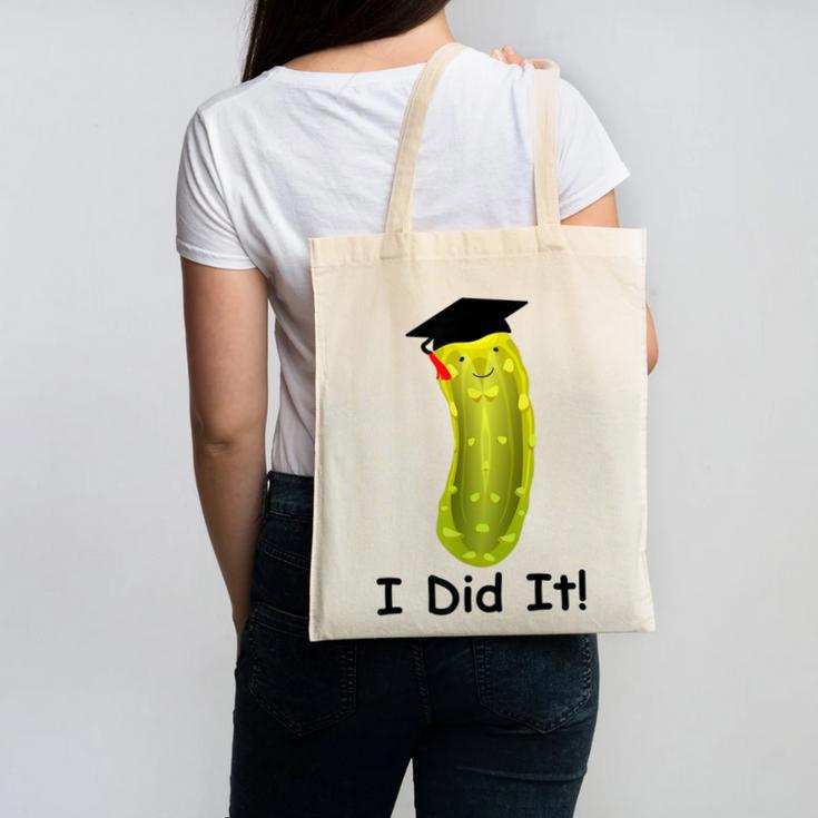 Graduation Cap Wearing Big Dill Pickle I Did It Graduate Fun Canvas Tote Bag