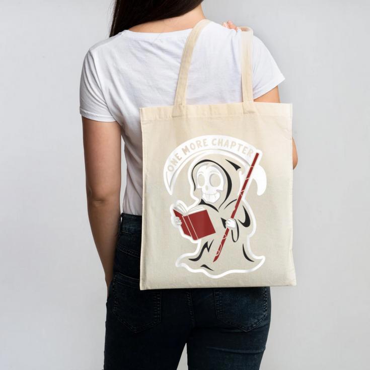 Grim Reaper Bookworm Cute Book Reading Halloween Canvas Tote Bag