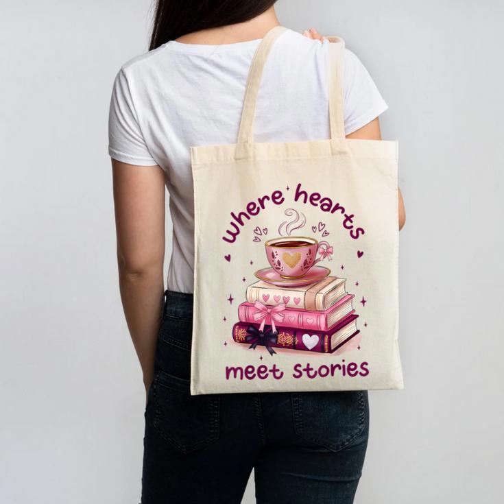 Where Hearts Groovy Meet Stories Coffee Books Valentines Day Canvas Tote Bag