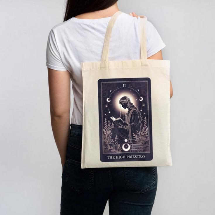 High Priestess Tarot Art Celestial Mystic Book Lover Canvas Tote Bag