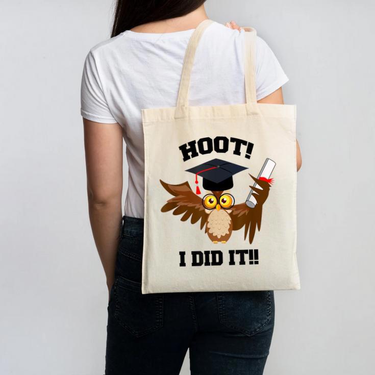 Hoot I Did It Grad Owl Holding Graduation Diploma Congrats Canvas Tote Bag