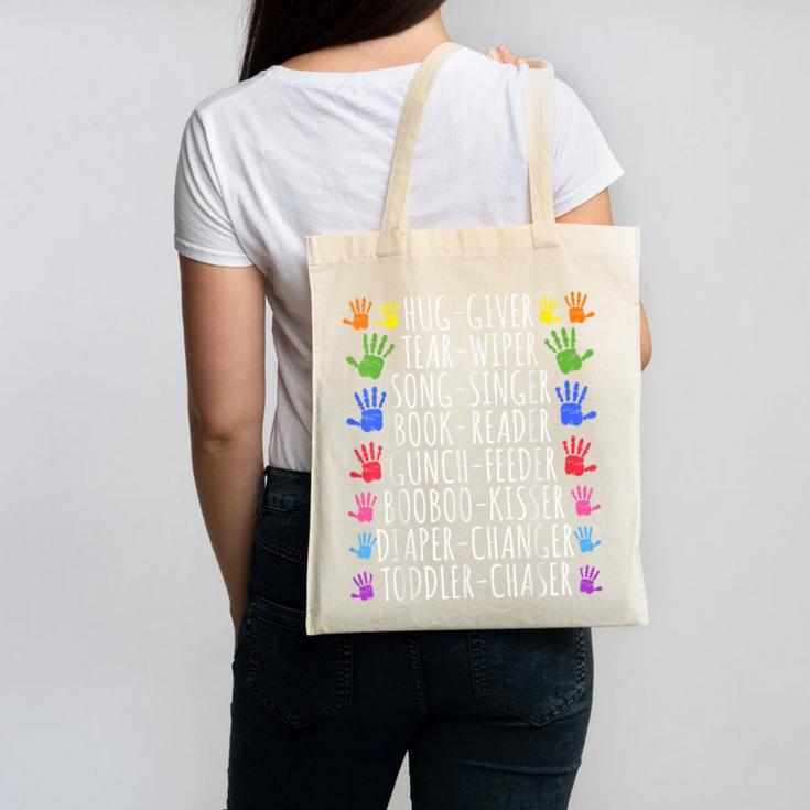 Hug Giver Book Reader Diaper Changer Daycare Teacher Canvas Tote Bag