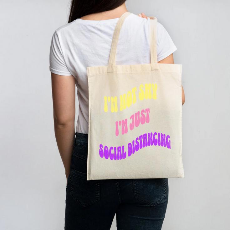 I'm Just Social Distancing Introvert Funny Canvas Tote Bag