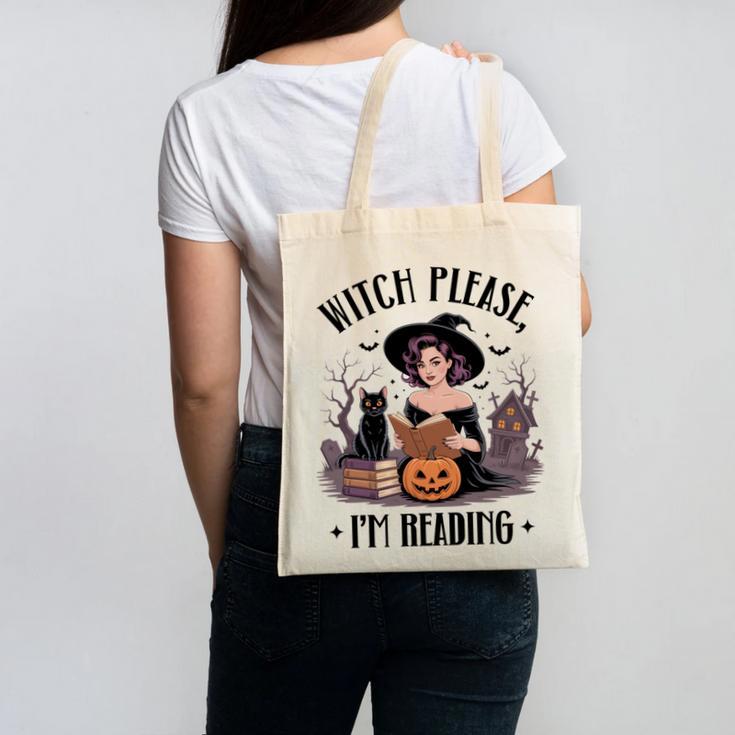 I'm Reading Halloween Witch Book Lover Canvas Tote Bag
