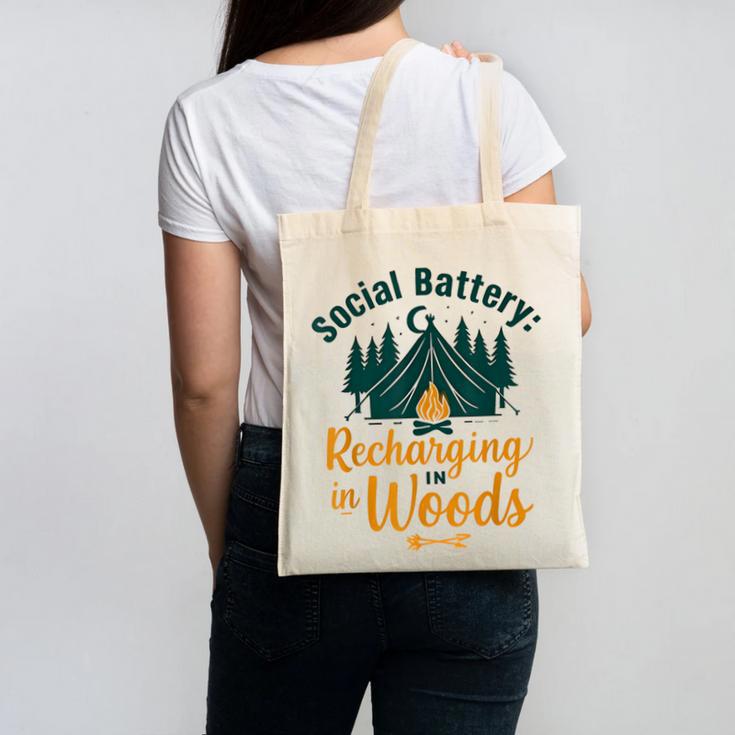 Introvert Camping Social Battery Recharging In The Woods Canvas Tote Bag Introvert Camping Social Battery Recharging In The Woods Canvas Tote Bag