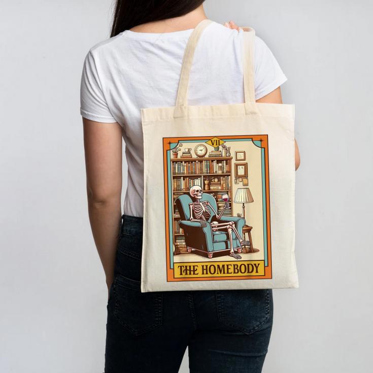 Introvert Homebody Awkward Skeleton The Homebody Tarot Card Canvas Tote Bag