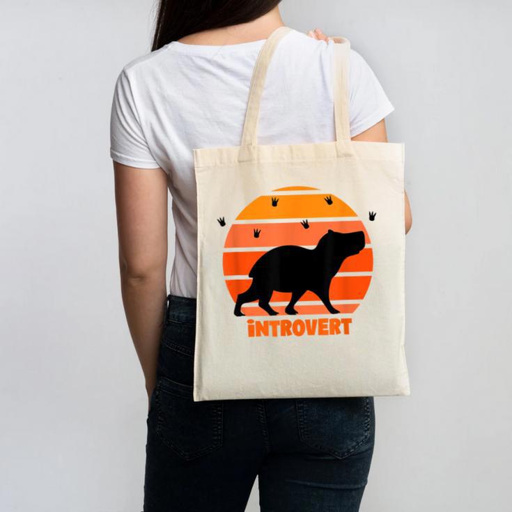 Introvert Retro Sunset Capybara Tee Canvas Tote Bag Introvert Retro Sunset Capybara Tee Canvas Tote Bag