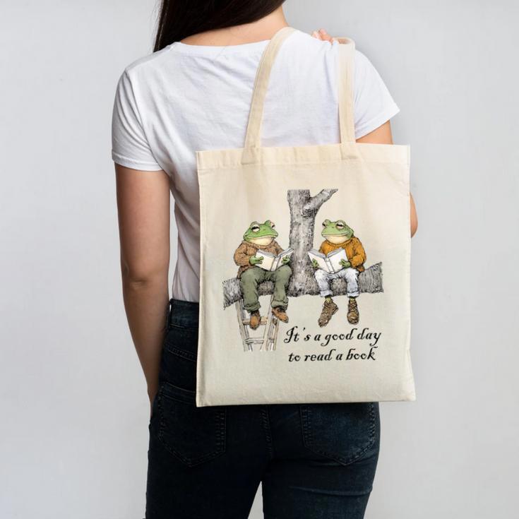 It's A Good Day To Read A Book Frog Toad Canvas Tote Bag
