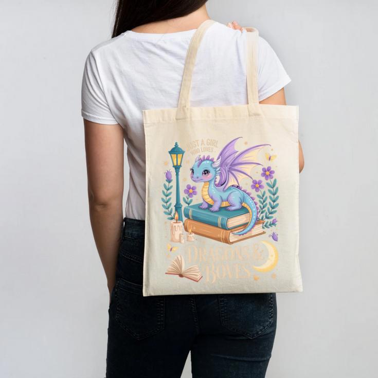 Just a Girl Who Loves Dragons & Books Reader Fantasy Fun Premium Tri-Blend Canvas Tote Bag