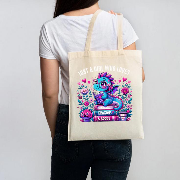 Just A Girl Who Loves Dragons And Books Cute Dragon Reading Premium Tri-Blend Canvas Tote Bag