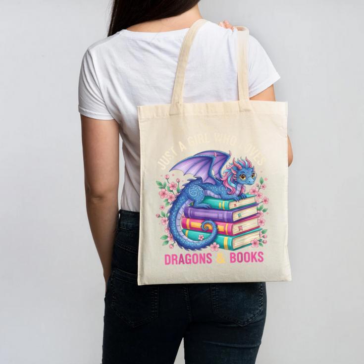 Just a Girl Who Loves Dragons And Books Dragon Reading Canvas Tote Bag