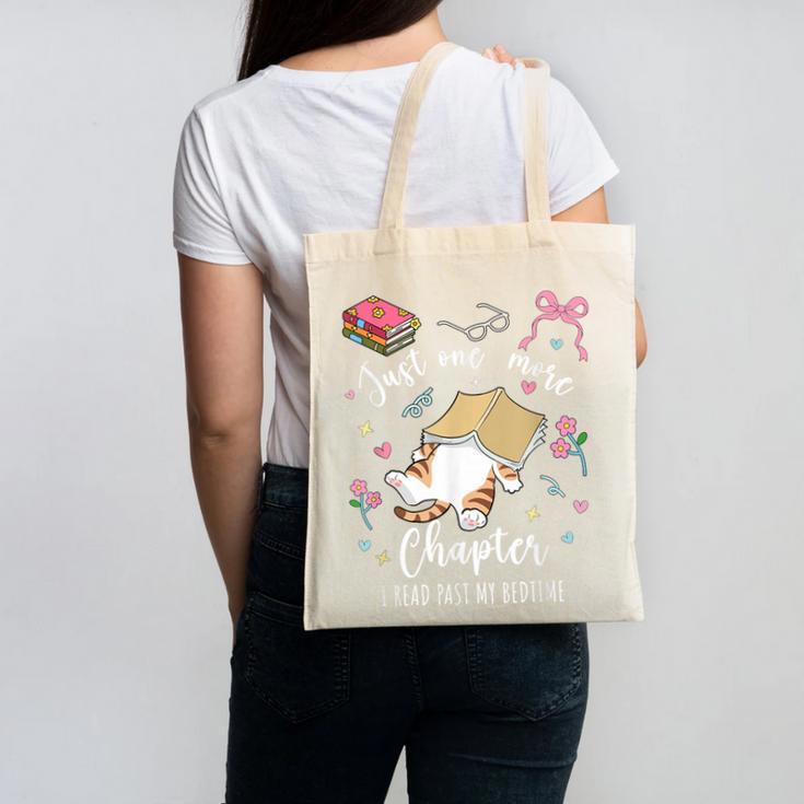 Just One More Chapter I Read Past My Bedtime Cat Book Lover Canvas Tote Bag