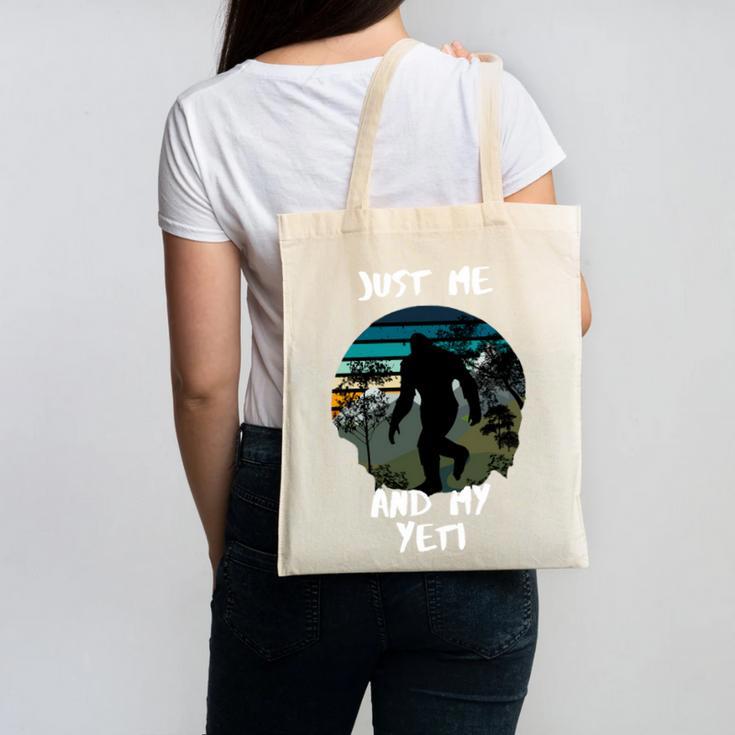 Just Me And My Yeti Retro Sunset Mountain Hiking Introvert Canvas Tote Bag
