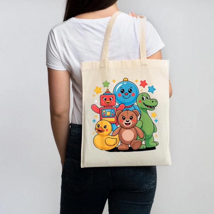 Kidcore Aesthetic Retro Vibes Colorful Cartoon Nostalgia Canvas Tote Bag