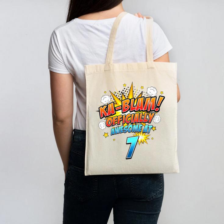 Kids Ka-Blam 7 Year Old Boys 7th Birthday Comic Book Super Hero Canvas Tote Bag