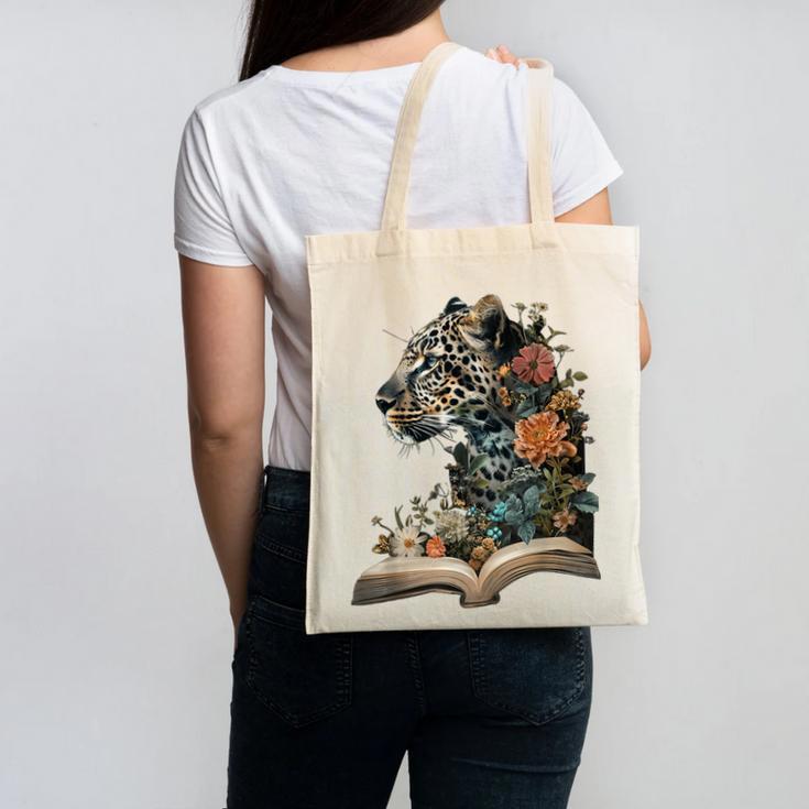 Leopard Book Flower Canvas Tote Bag