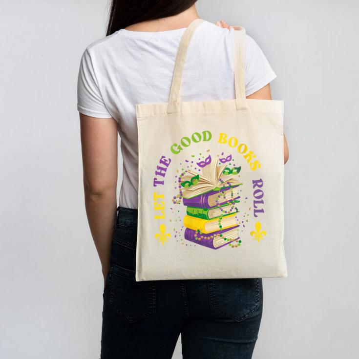 Let The Good Books Roll Mardi Gras Reading Canvas Tote Bag Let The Good Books Roll Mardi Gras Reading Canvas Tote Bag