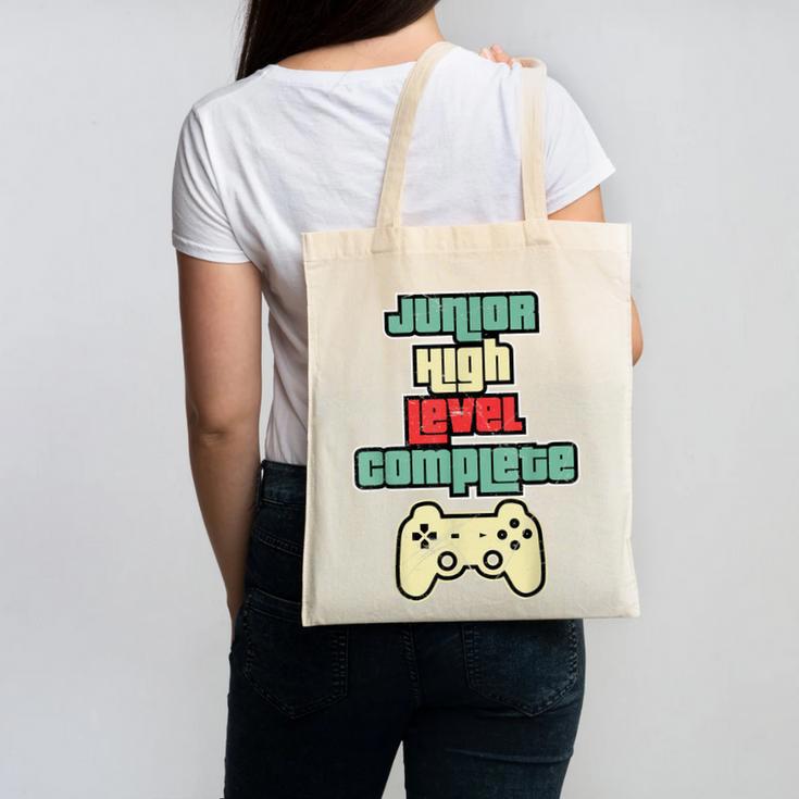 Level Complete Jr High School Graduation Grad SloganShirt Canvas Tote Bag
