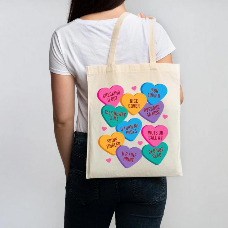 Librarian Shirt Valentines Book Worm Reading Tshirt Premium Tri-Blend Canvas Tote Bag