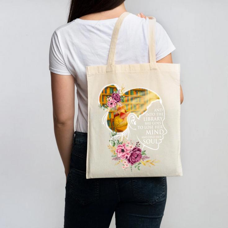 And Into The Library She Goes Book Lover Reading Bookworm Canvas Tote Bag
