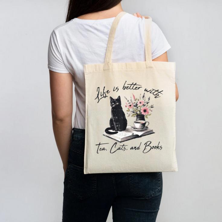 Life Better With 2 Cats Books Kitten Kitty Women Girls Kids Canvas Tote Bag