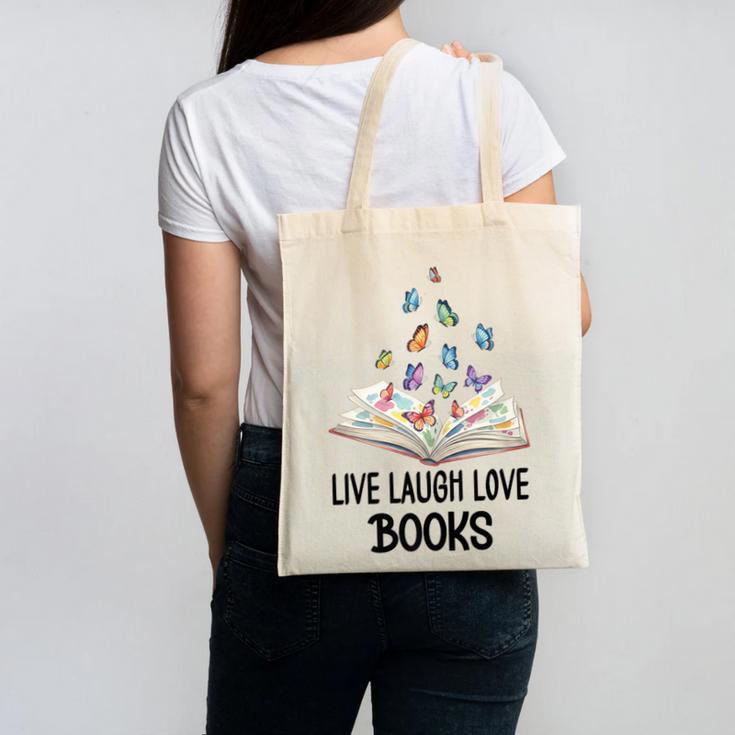 Live Laugh & Love Books Reading Butterfly Book Lover Bookish Premium Canvas Tote Bag