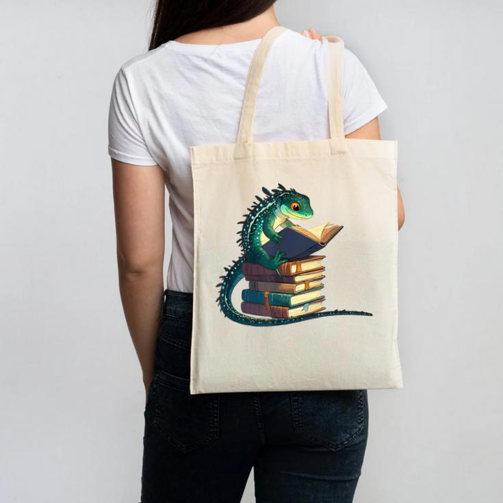 Lizard Reading Book Librarian Bookworm Reader Read Canvas Tote Bag