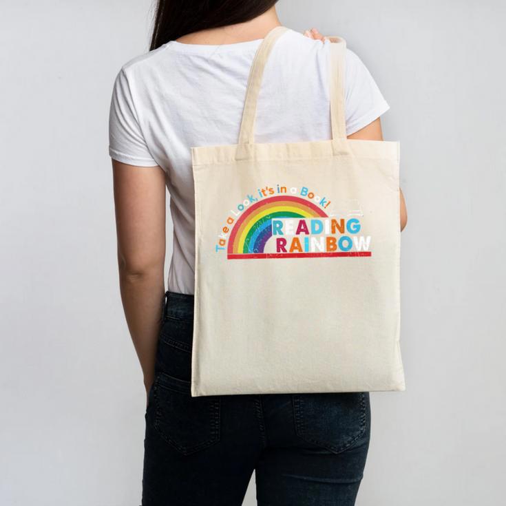 Take A Look A Book Vintage Reading Librarian Rainbow Canvas Tote Bag