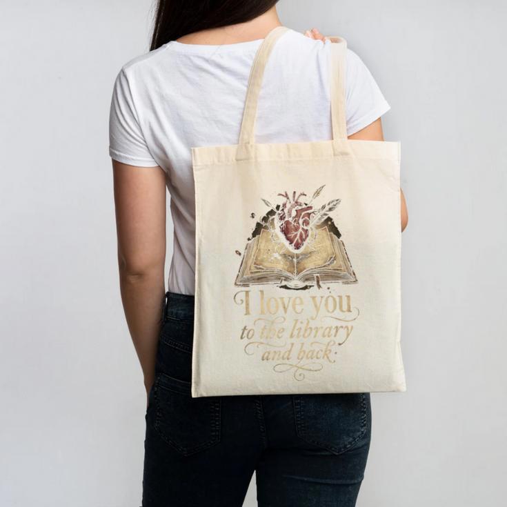 I Love You To The Library And Back Anatomical Heart Book Canvas Tote Bag