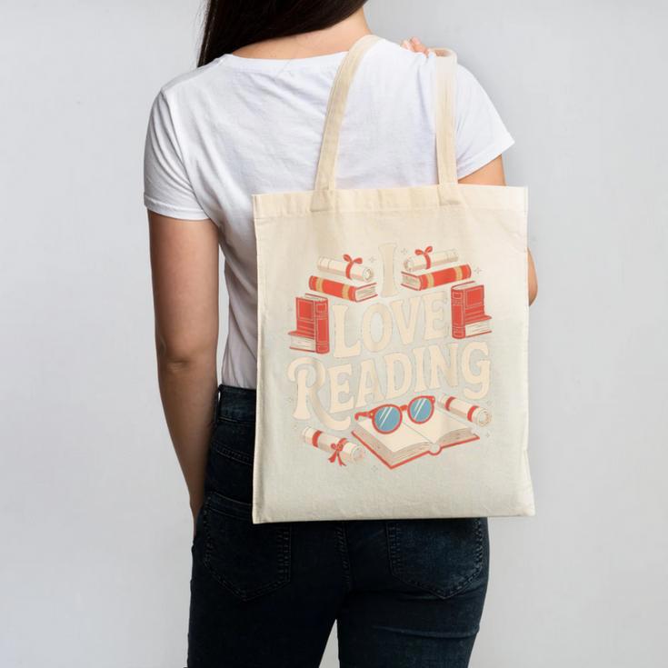 I Love Reading Books Literature Enthusiast Fun Canvas Tote Bag